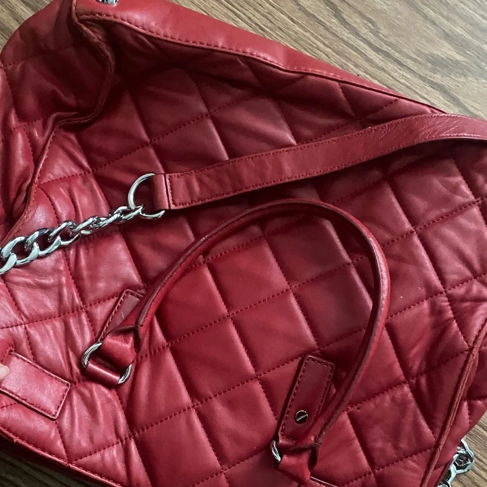 Michael Kors Quilted Red Leather Satchel with Chain Strap
